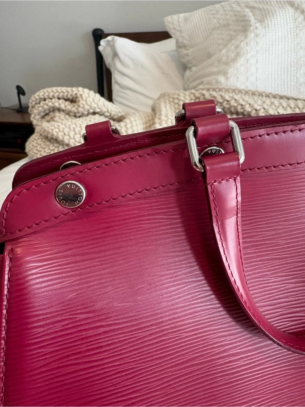 Louis Vuitton Brea MM Burgundy/Pink Epi Leather Satchel with Scarf Accent, VGUC!